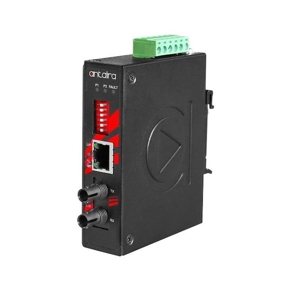 Compact 10/100TX To 100FX Industrial PoE+ Media Converter, Multi-mode 2KM, ST Connector